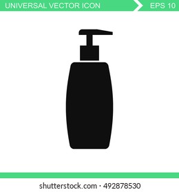 Gel, foam or liquid soap dispenser pump plastic bottle. Vector icon.