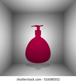 Gel, Foam Or Liquid Soap. Dispenser Pump Plastic Bottle silhouette. Bordo icon with shadow in the room.