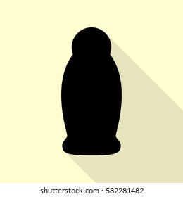 Gel, Foam Or Liquid Soap. Dispenser Pump Plastic Bottle silhouette. Black icon with flat style shadow path on cream background.