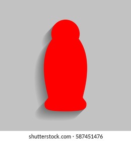 Gel, Foam Or Liquid Soap. Dispenser Pump Plastic Bottle silhouette. Vector. Red icon with soft shadow on gray background.
