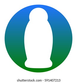 Gel, Foam Or Liquid Soap. Dispenser Pump Plastic Bottle silhouette. Vector. White icon in bluish circle on white background. Isolated.