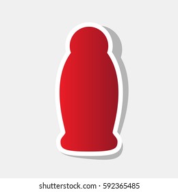 Gel, Foam Or Liquid Soap. Dispenser Pump Plastic Bottle silhouette. Vector. New year reddish icon with outside stroke and gray shadow on light gray background.