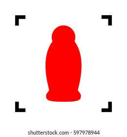 Gel, Foam Or Liquid Soap. Dispenser Pump Plastic Bottle silhouette. Vector. Red icon inside black focus corners on white background. Isolated.