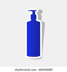 Gel, Foam Or Liquid Soap. Dispenser Pump Plastic Bottle silhouette. Vector. New year bluish icon with outside stroke and gray shadow on light gray background.