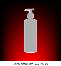 Gel, Foam Or Liquid Soap. Dispenser Pump Plastic Bottle silhouette. Postage stamp or old photo style on red-black gradient background.