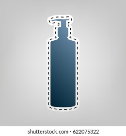 Gel, Foam Or Liquid Soap. Dispenser Pump Plastic Bottle silhouette. Vector. Blue icon with outline for cutting out at gray background.