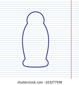 Gel, Foam Or Liquid Soap. Dispenser Pump Plastic Bottle silhouette. Vector. Navy line icon on notebook paper as background with red line for field.