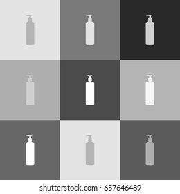 Gel, Foam Or Liquid Soap. Dispenser Pump Plastic Bottle silhouette. Vector. Grayscale version of Popart-style icon.