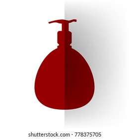 Gel, Foam Or Liquid Soap. Dispenser Pump Plastic Bottle silhouette. Vector. Bordo icon on white bending paper background.