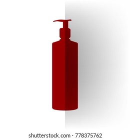 Gel, Foam Or Liquid Soap. Dispenser Pump Plastic Bottle silhouette. Vector. Bordo icon on white bending paper background.