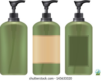 Gel, Foam Or Liquid Soap .Pump Bottle . Ready For Your Design. Product Packing Vector illustration.