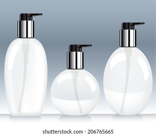 Gel, Foam Or Liquid Soap .Pump Bottle . Ready For Your Design. Product Packing Vector illustration.