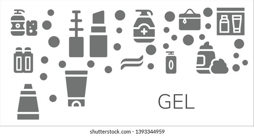 gel icon set. 11 filled gel icons.  Collection Of - Shampoo, Make up, Suppositories, Toothpaste, Ointment, Gel, Cosmetics, Foam