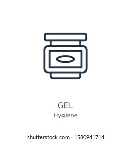 Gel icon. Thin linear gel outline icon isolated on white background from hygiene collection. Line vector sign, symbol for web and mobile