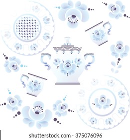 gel kitchen tableware dishes tableware cookware dishware pottery trendy blue flower pattern design weave patterned cup bowl basin cupful teacup kettle teapot pot teakettle tea facilities plate dish