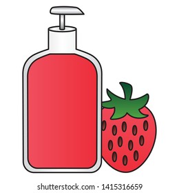 gel lotion bottle strawberry fruit vector illustration