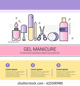 Gel Manicure Cosmetology Infographics Salon Medical Cosmetics Procedures Set Banner With Copy Space Flat Vector Illustration