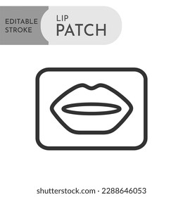 Gel patch for lips pictogram. Editable stroke. Skin care and beauty product sign logo. Facial spa treatment, collagen anti aging lifting product for cosmetic procedures. Line art. Vector illustration