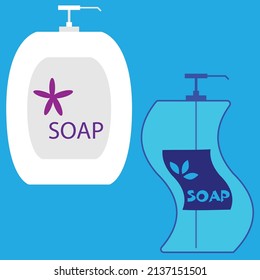 Gel soap with two designs, porcelain bottle and plastic bottle, hygiene logo and symbol, suitable for educational content and packaging and ads, cleaning stuff stores logo and sign, minimal style