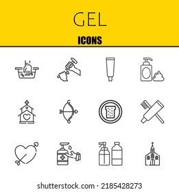 gel vector line icons set. hand wash, sculpture and tooth paste Icons. Thin line design. Modern outline graphic elements, simple stroke symbols stock illustration