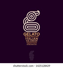 Gelateria Logo. Italian Ice Cream Emblem. G monogram like Ice cream. Typography composition as waffle cone and Scoops of Ice Cream.