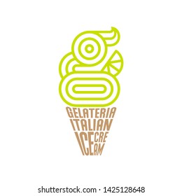 Gelateria Logo. Italian Ice Cream Emblem. G monogram like Ice cream. Typography composition as waffle cone and Scoops of Ice Cream.