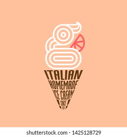 Gelateria Logo. Italian Ice Cream Emblem. G monogram like Ice cream. Typography composition as waffle cone and Scoops of Ice Cream.
