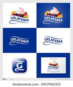 Logo de Gelateria. Helado italiano. Letras con almíbar, bayas y rodajas de fruta. Identidad. estilo Corporativa.