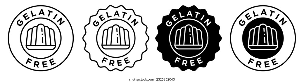 Gelatin free vector icon collection for web app ui use. No gelatine cosmetic shampoo sign and symbol. Badge of non toxic food or sweets emblem illustration set