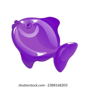 Gelatin or pectin delicious products in funny fish shape of snacks for kids. Isolated cute sweet character in form of sea creature. Vitamin dessert chewy bites for children. Vector in flat style