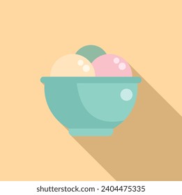 Gelato balls pot icon flat vector. Ice cream bowl. Cold dessert