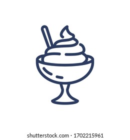 Gelato bowl with spoon thin line icon. Soft ice cream, spoon, summer menu isolated outline sign. Food and dessert concept. Vector illustration symbol element for web design and apps