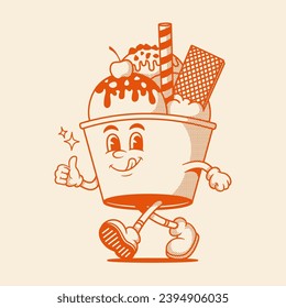 Gelato character, ice ceam retro cartoon mascot character