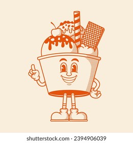 Gelato character, ice ceam retro cartoon mascot character