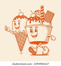 Gelato character, ice ceam retro cartoon mascot character