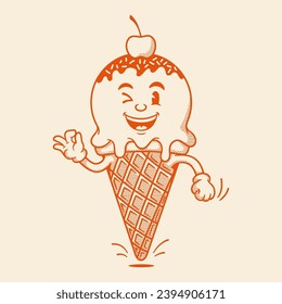 Gelato character, ice ceam retro cartoon mascot character