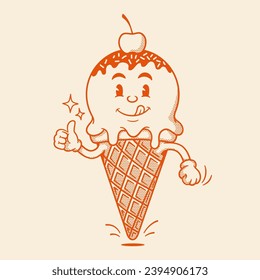 Gelato character, ice ceam retro cartoon mascot character