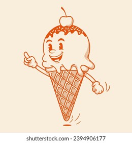 Gelato character, ice ceam retro cartoon mascot character