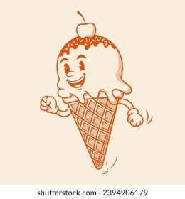 Gelato character, ice ceam retro cartoon mascot character