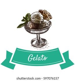 Gelato colorful illustration. Vector illustration of Italian cuisine.