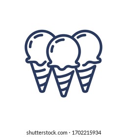 Gelato for company thin line icon. Ice cream scoops, waffle cones, refreshment, summer isolated outline sign. Food and dessert concept. Vector illustration symbol element for web design and apps