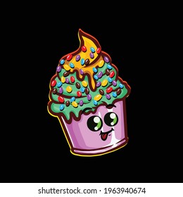 Gelato cup ice cream doodle cute icon