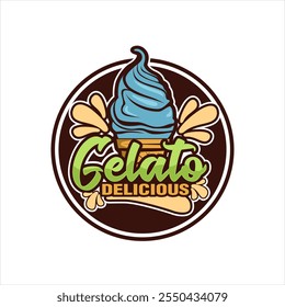 gelato ice cream cone logo illustration logo, label, badge, sticker,banner, business branding