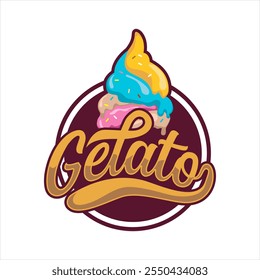 gelato ice cream cone logo illustration logo, label, badge, sticker,banner, business branding