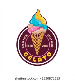 gelato ice cream cone logo illustration logo, label, badge, sticker,banner, business branding