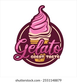 gelato ice cream cone logo illustration logo, label, badge, sticker,banner, business branding