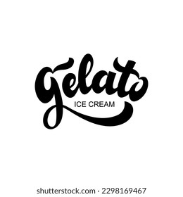 Gelato ice cream hand drawn text. Modern brush calligraphy, lettering typography. Template for cafe, menu. Design for logo, badge, emblem. Vector illustration isolated on white background