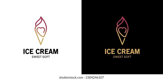 Gelato ice cream logo design with creative love line art style