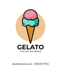 Gelato ice cream logo design vector illustration template. Delicious italian strawberry ice cream