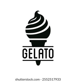 Gelato ice cream logo design vector illustration template black and white hand draw